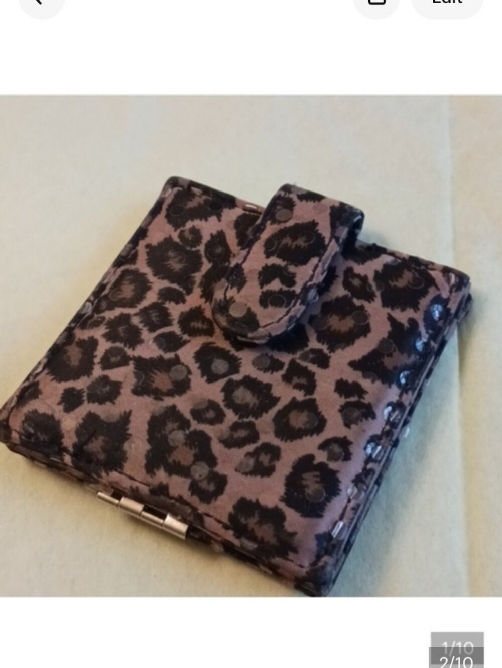 Bi- fold carry mirror/ leopard print, makeup- touchup,..vintage